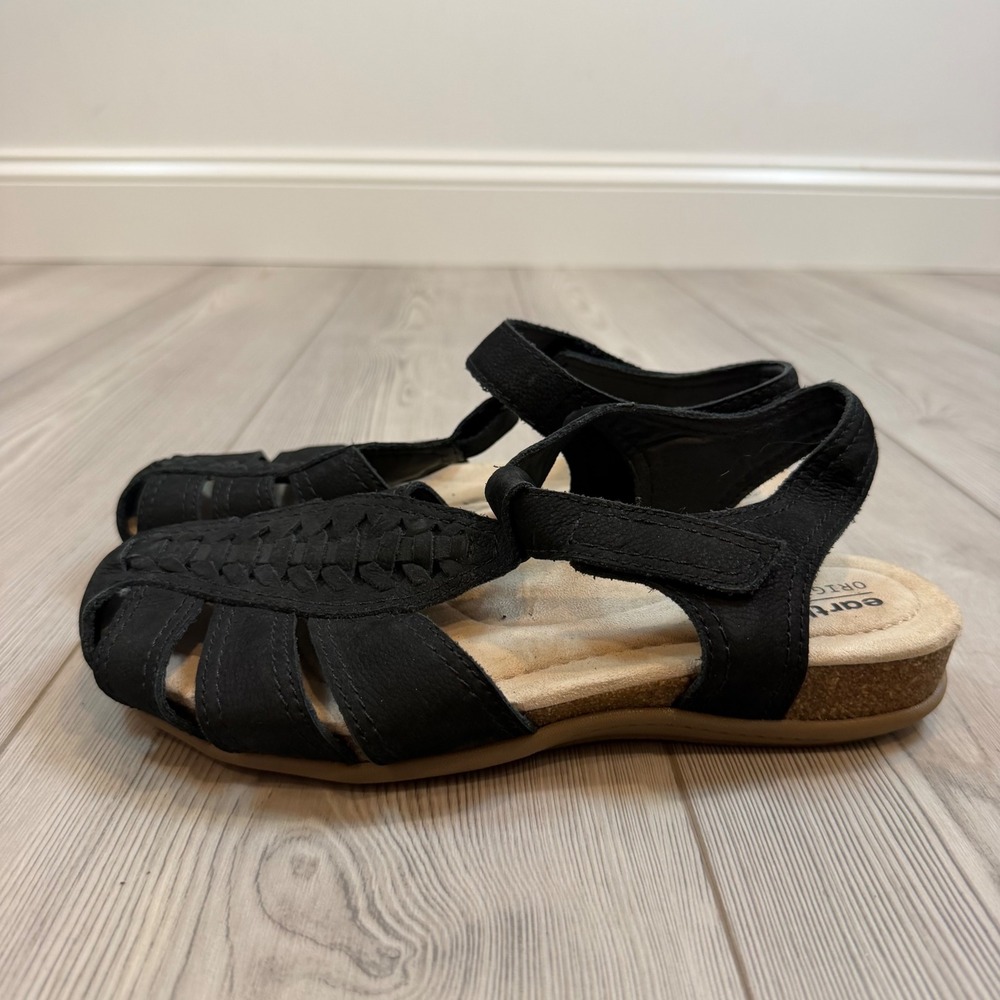 Earth Origins Balli Black Leather Woven Fisherman Sandals 8W ETBALLI